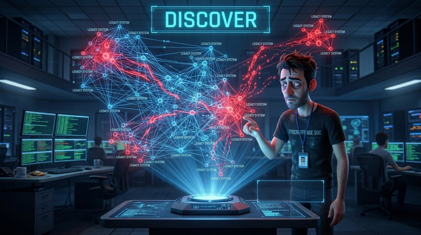 Alex, animated SOC analyst, pointing at a holographic map of the power layer
